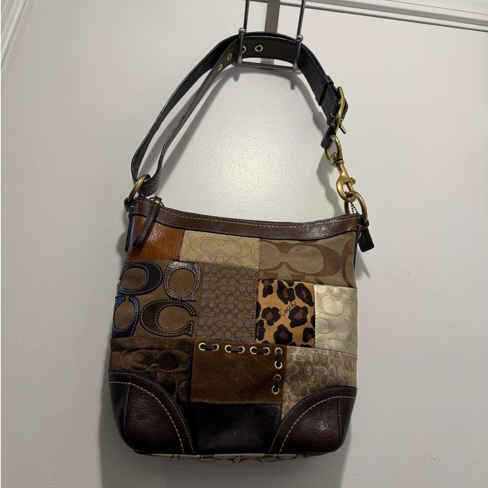 Coach Patchwork Shoulder Bag Brown Multi Leather Trim - Picture 11 of 15
